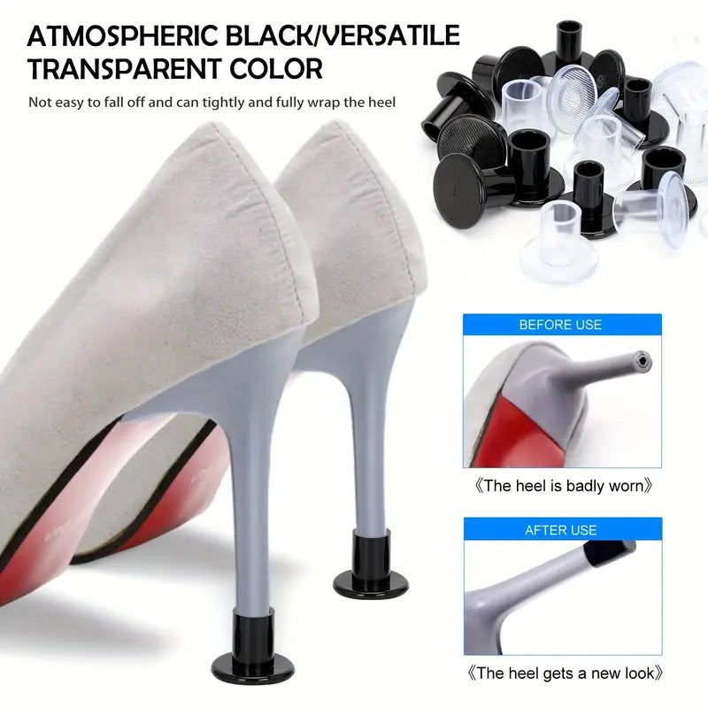 3 pairs of High Heel Protectors, Anti-Slip Silicone Heel Covers, Latin Dance Shoes Inserts, Wedding Heels Protection, Plastic Material, Black