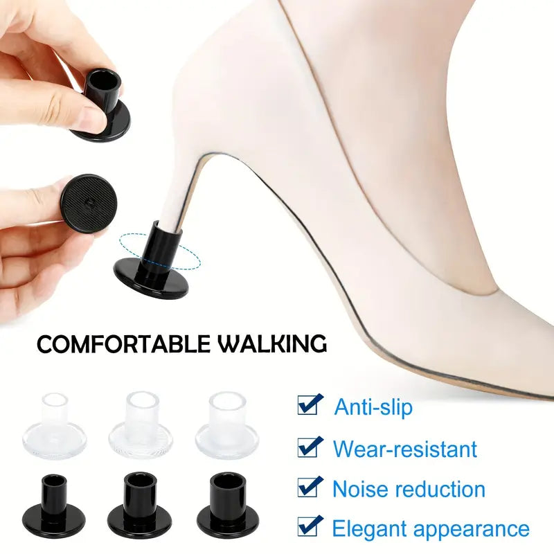 3 pairs of High Heel Protectors, Anti-Slip Silicone Heel Covers, Latin Dance Shoes Inserts, Wedding Heels Protection, Plastic Material, Black